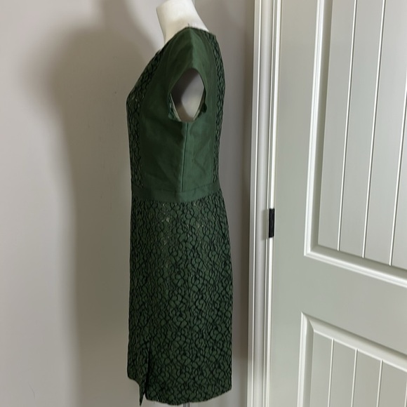 Tory Burch Mariana sheath dress Olive Green Black Jacquard Satin Lace Sz 12 - Picture 8 of 16